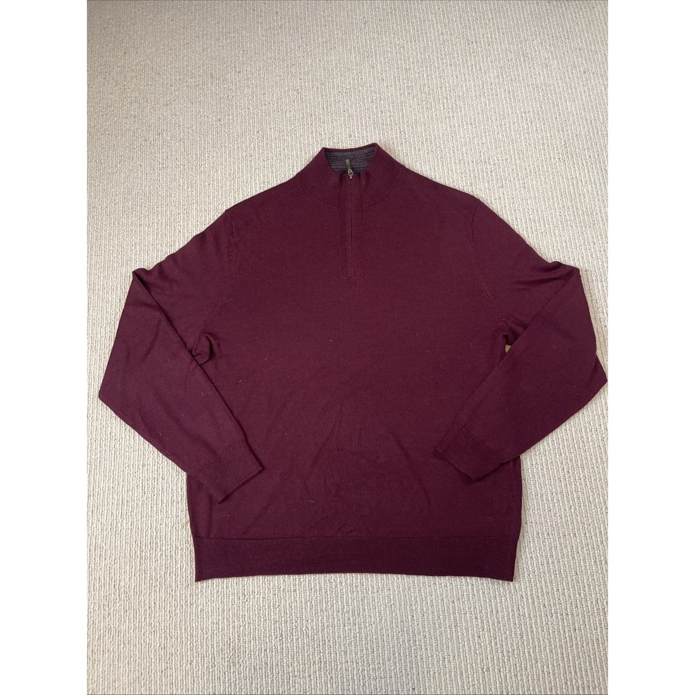 Club Room Men's Large Merino Wool Blend 1/4 Zip Pullover Sweater Burgundy